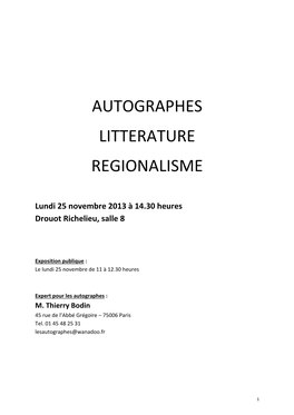 Autographes Litterature Regionalisme