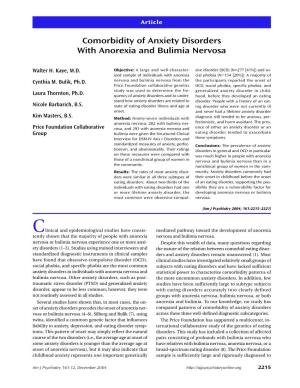 Comorbidity of Anxiety Disorders with Anorexia and Bulimia Nervosa