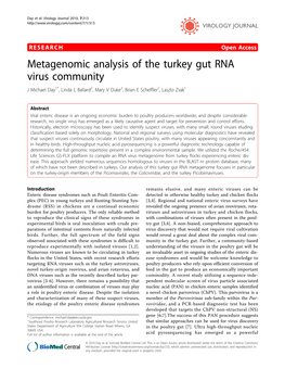 Metagenomic Analysis of the Turkey Gut RNA Virus Community J Michael Day1*, Linda L Ballard2, Mary V Duke2, Brian E Scheffler2, Laszlo Zsak1