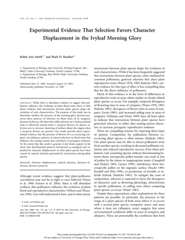 Experimental Evidence That Selection Favors Character Displacement in the Ivyleaf Morning Glory