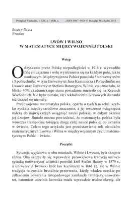 Lwów I Wilno W Matematyce Międzywojennej Polski