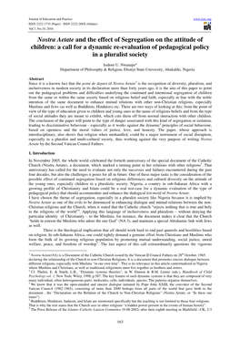 Nostra Aetate and the Effect of Segregation on the Attitude of Children: a Call for a Dynamic Re-Evaluation of Pedagogical Policy in a Pluralist Society