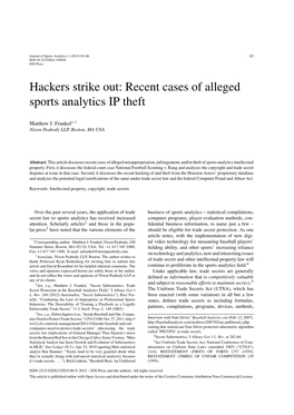 Recent Cases of Alleged Sports Analytics IP Theft