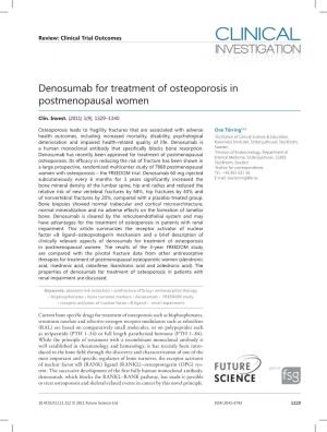 Denosumab for Treatment of Osteoporosis in Postmenopausal Women