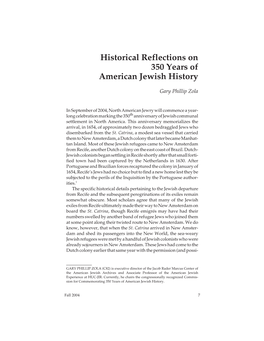 Historical Reflections on 350 Years of American Jewish History