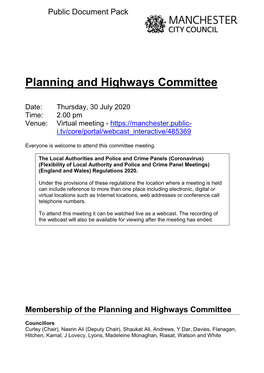 (Public Pack)Agenda Document for Planning and Highways Committee, 30/07/2020 14:00