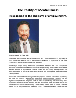 The Reality of Mental Illness Responding to the Criticisms of Antipsychiatry