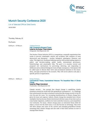 Munich Security Conference 2020 List of Selected Official Side Events
