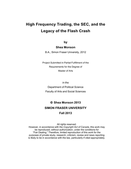 High Frequency Trading, the SEC, and the Legacy of the Flash Crash