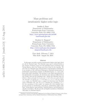 Mass Problems and Intuitionistic Higher-Order Logic