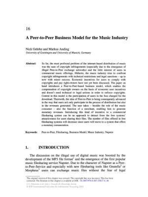 16 a Peer-To-Peer Business Model for the Music Industry