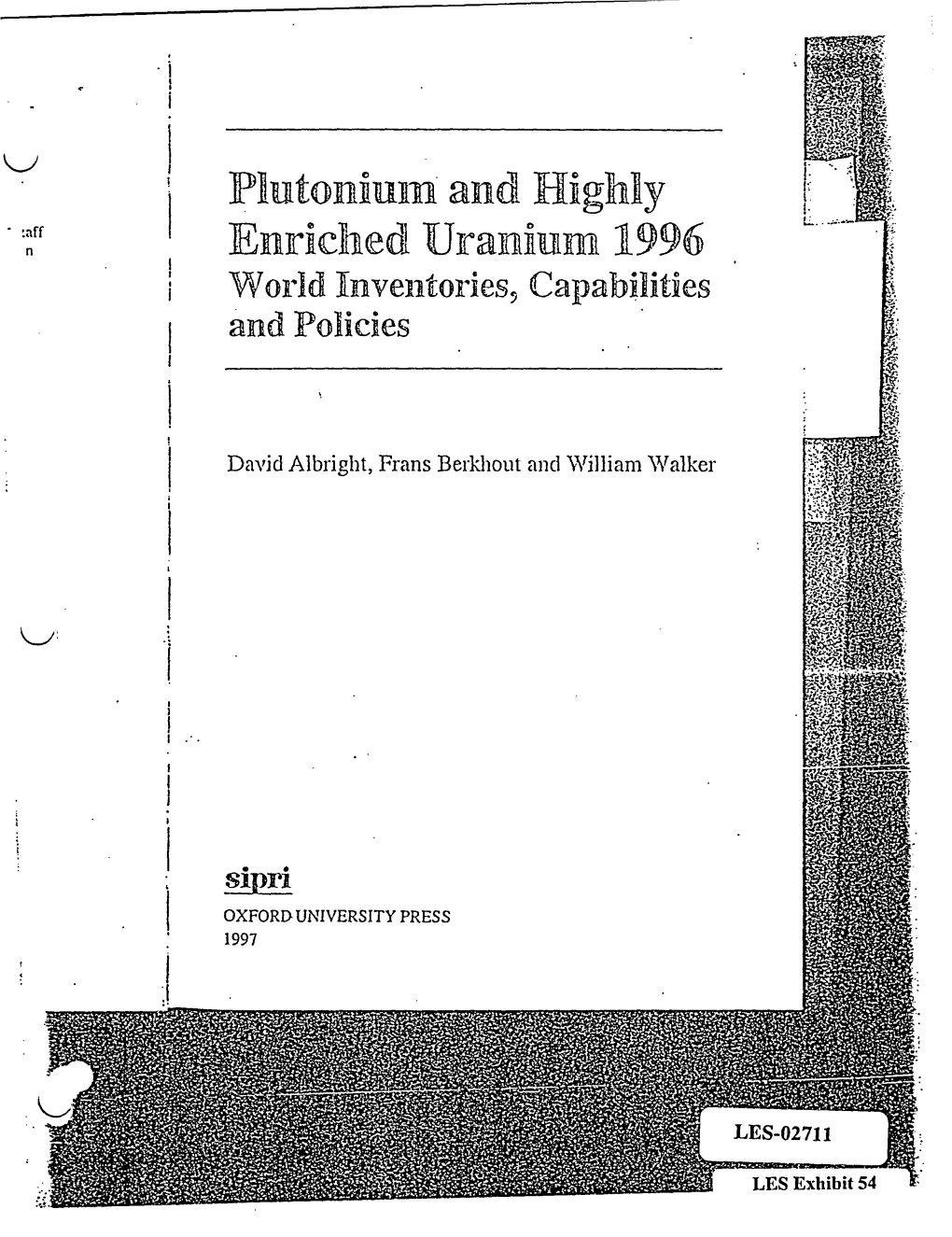 Plutonium and Highly Enriched Uranium 1996 World Inventories