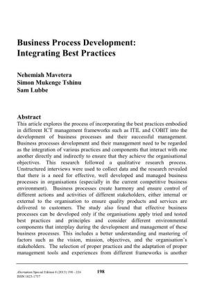 Business Process Development: Integrating Best Practices