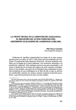 La Peste Negra En La Diocesis De Zaragoza: El Registro De Actos Comunes Del Arzobispo Guillermo De Agrifolio (1348-1350)
