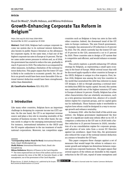 Growth-Enhancing Corporate Tax Reform in Belgium**