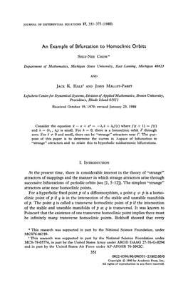 An Example of Bifurcation to Homoclinic Orbits