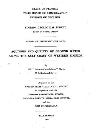 Aquifers and Quality of Ground Water Along the Gulf Coast of Western Florida