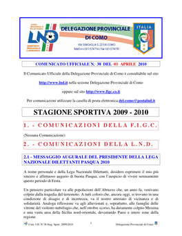 Stagione Sportiva 2009 - 2010