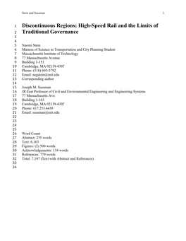 Discontinuous Regions: High-Speed Rail and the Limits of Traditional Governance