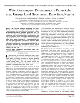 Water Consumption Determinants in Rimin Kebe Area, Ungogo Local Government, Kano State, Nigeria