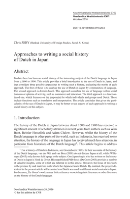 Approaches to Writing a Social History of Dutch in Japan