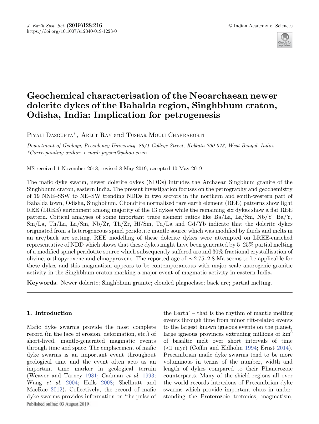Geochemical Characterisation of the Neoarchaean Newer Dolerite Dykes of the Bahalda Region, Singhbhum Craton, Odisha, India: Implication for Petrogenesis