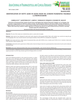 Identification of Fatty Acids in Sacha Inchi Oil (Cursive Plukenetia Volubilis L.) from Ecuador