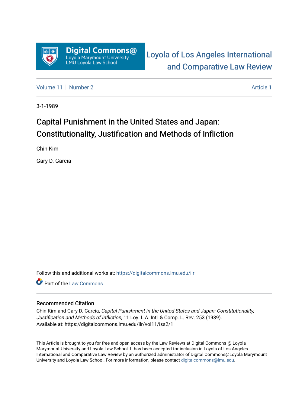 Capital Punishment in the United States and Japan: Constitutionality, Justification and Methods of Infliction