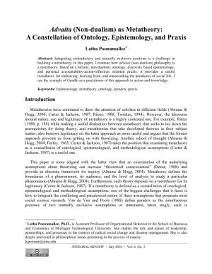 Non-Dualism) As Metatheory: a Constellation of Ontology, Epistemology, and Praxis