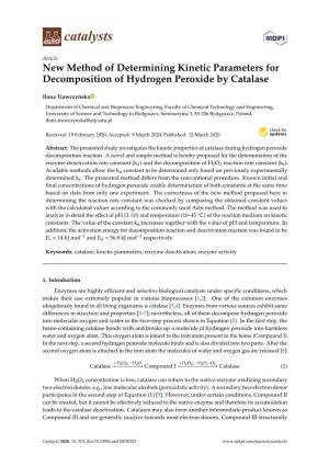 New Method of Determining Kinetic Parameters for Decomposition of Hydrogen Peroxide by Catalase