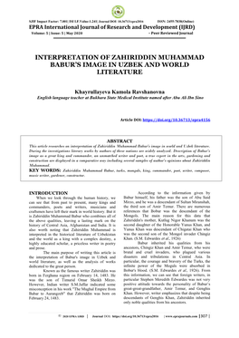 Interpretation of Zahiriddin Muhammad Babur's Image in Uzbek and World Literature