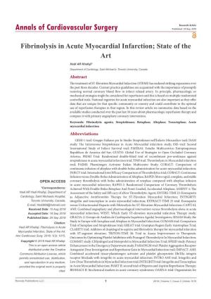 Fibrinolysis in Acute Myocardial Infarction; State of the Art