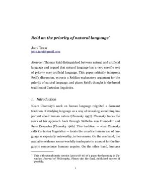 Reid on the Priority of Natural Language*