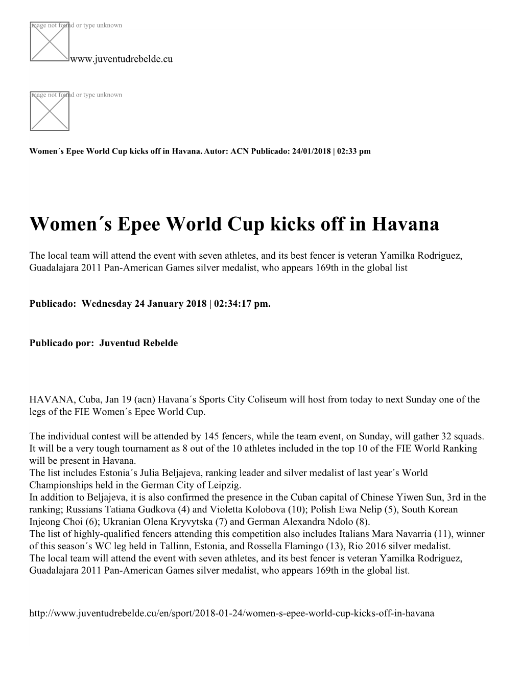 Women´S Epee World Cup Kicks Off in Havana