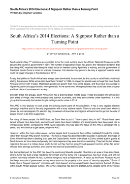 South Africa's 2014 Elections