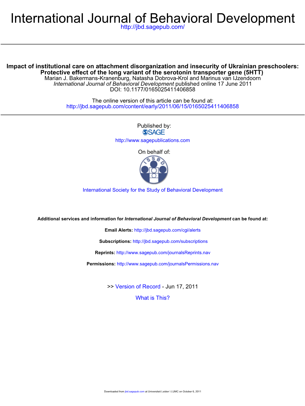 International Journal of Behavioral Development