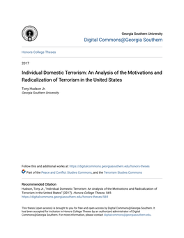 Individual Domestic Terrorism: an Analysis of the Motivations and Radicalization of Terrorism in the United States