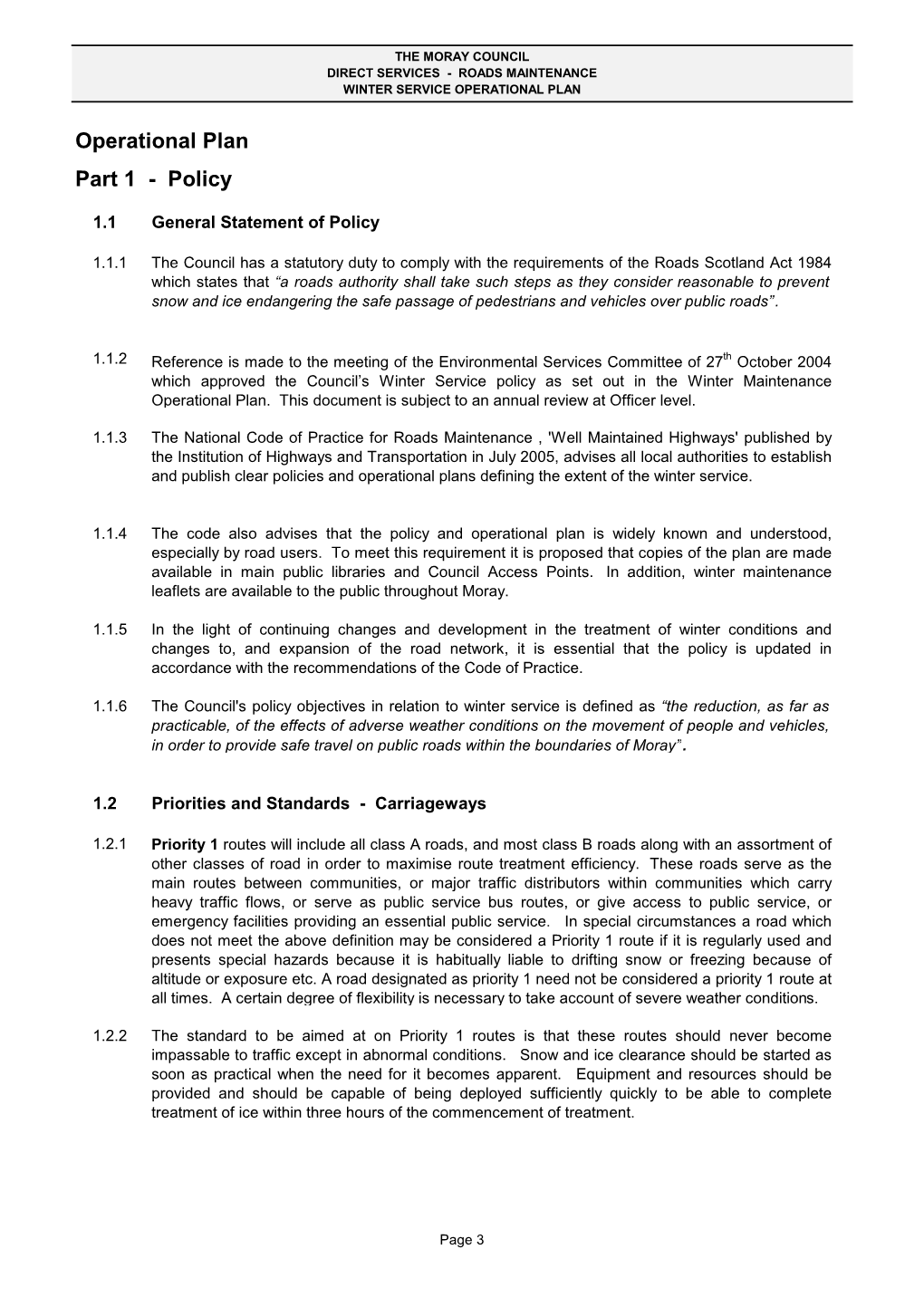 Operational Plan Part 1 - Policy