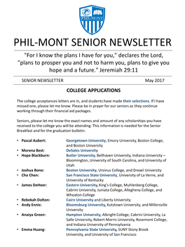Phil-Mont Senior Newsletter