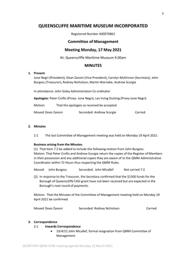 QMM COM Meeting Minutes Monday 17
