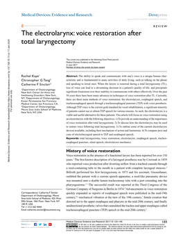 The Electrolarynx: Voice Restoration After Total Laryngectomy
