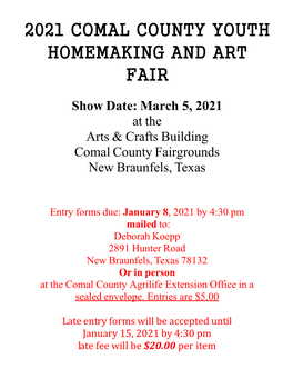 2021 Comal County Youth Homemaking and Art Fair