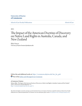 The Impact of the American Doctrine of Discovery on Native Land Rights in Australia, Canada, and New Zealand
