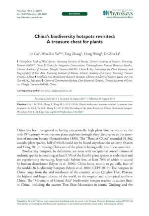 China's Biodiversity Hotspots Revisited: a Treasure Chest for Plants