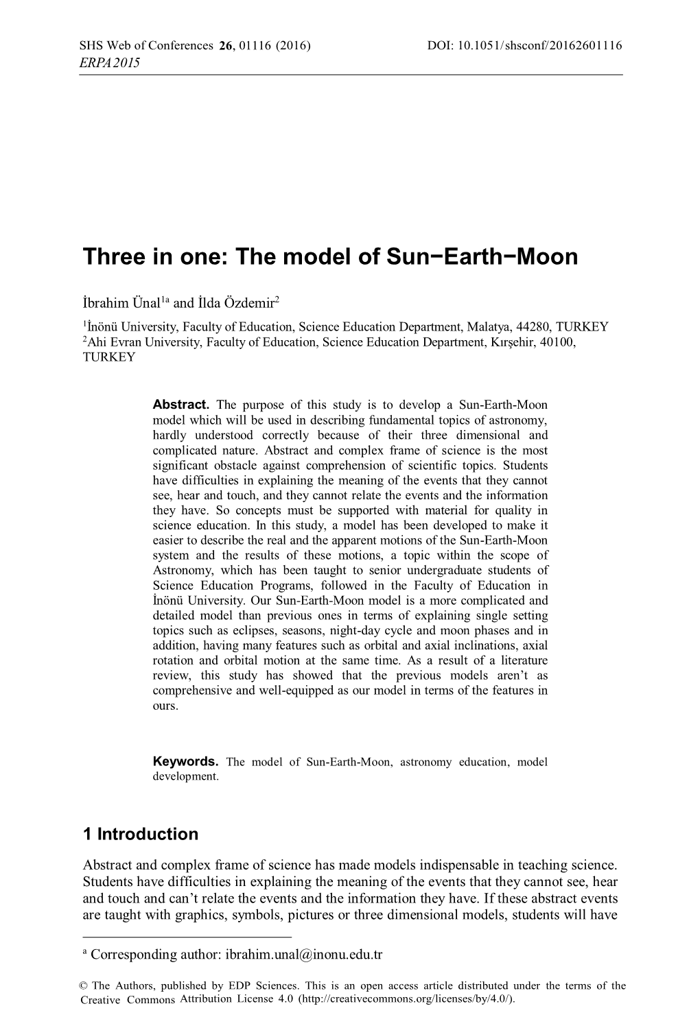 Three in One: the Model of Sun–Earth–Moon