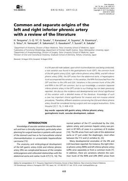 Common and Separate Origins of the Left and Right Inferior Phrenic Artery with a Review of the Literature H