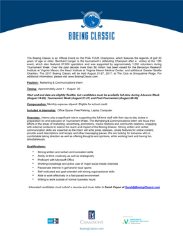 The Boeing Classic Is an Official Event on the PGA TOUR Champions, Which Features the Legends of Golf 50 Years of Age Or Older