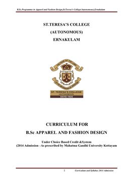 CURRICULUM for B.Sc APPAREL and FASHION DESIGN