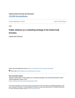 Public Relations As a Marketing Strategy in the United Arab Emirates