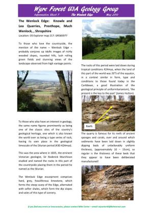 Wyre Forest U3A Geology Group Information Sheet 7 the Wenlock Edge May 2013